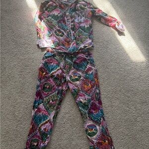 Anthropologie Lavender and Olive Patchwork Button-Up Top